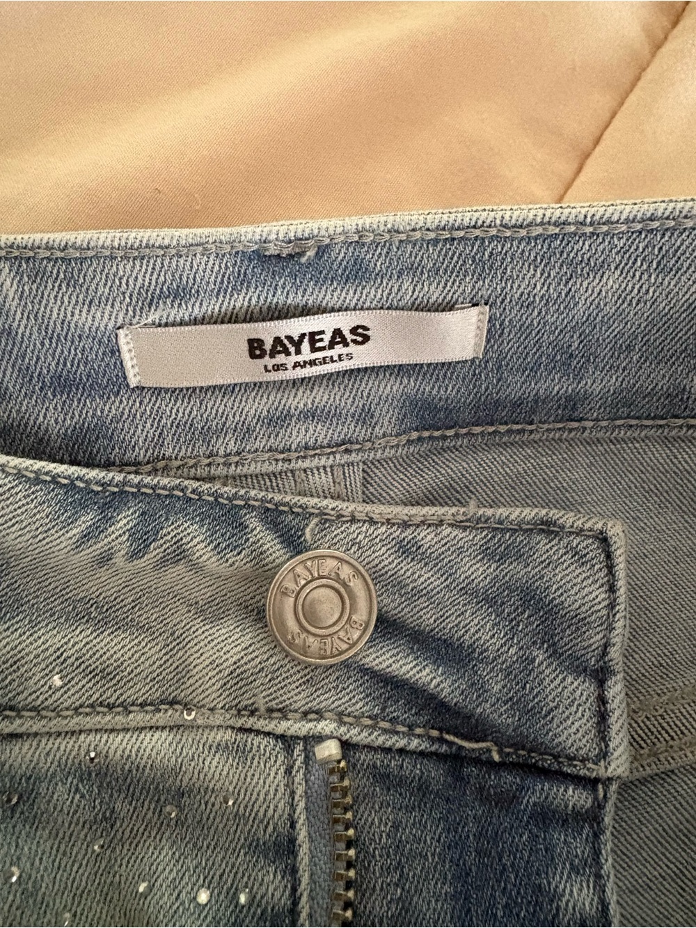 Bayeas Light Blue Denim Wide-Leg Jeans with Lace Overlay, Sz 28 - Picture 3 of 6